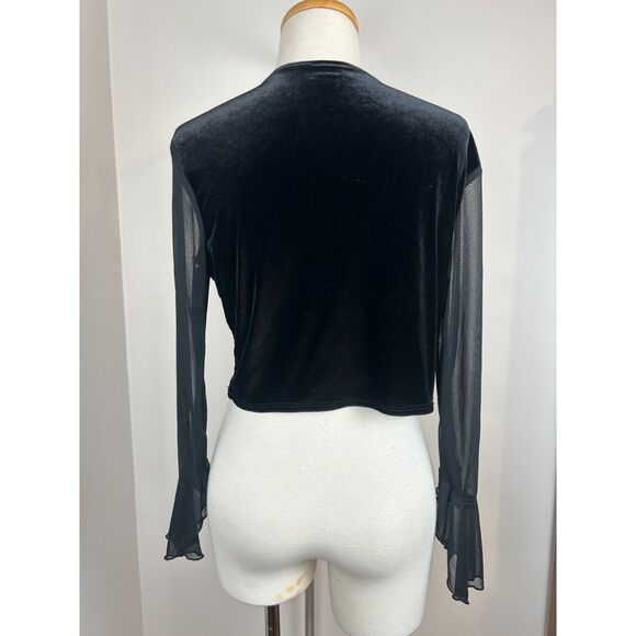 Vintage Y2K My Michelle Velvet Cropped Shrug Sheer Sleeve Black L Whimsigoth - Picture 3 of 5